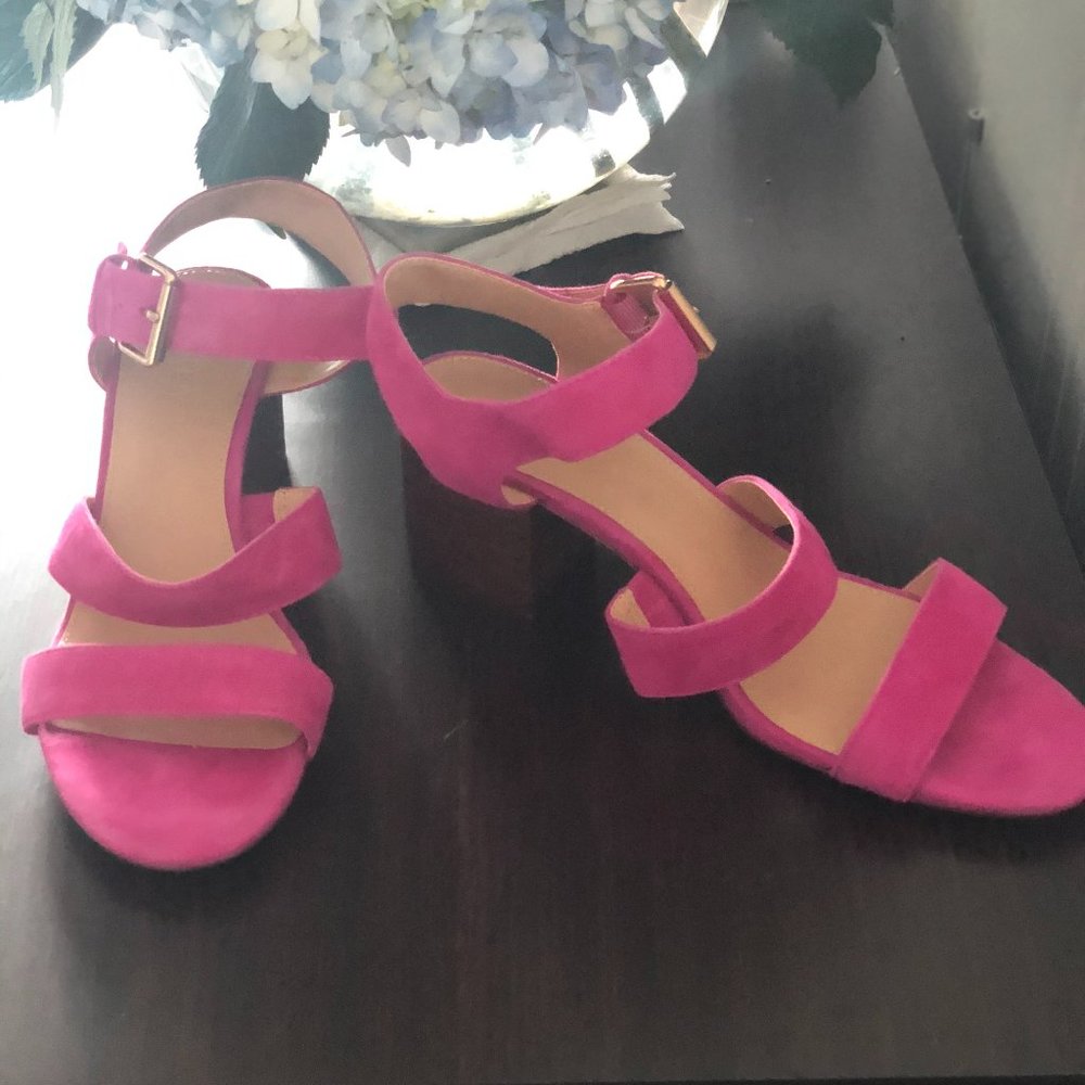 J.Crew Three Strap Suede Block Heel Sandals